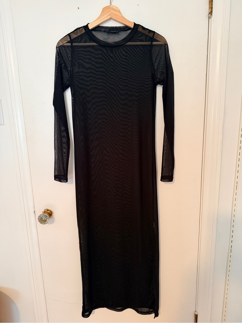GAP Black Long-Sleeve Mesh Maxi Dress